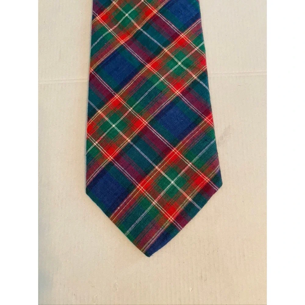 Foxtrot America Mens Plaid Necktie Blue Green Red Tartan 100% Cotton Tie